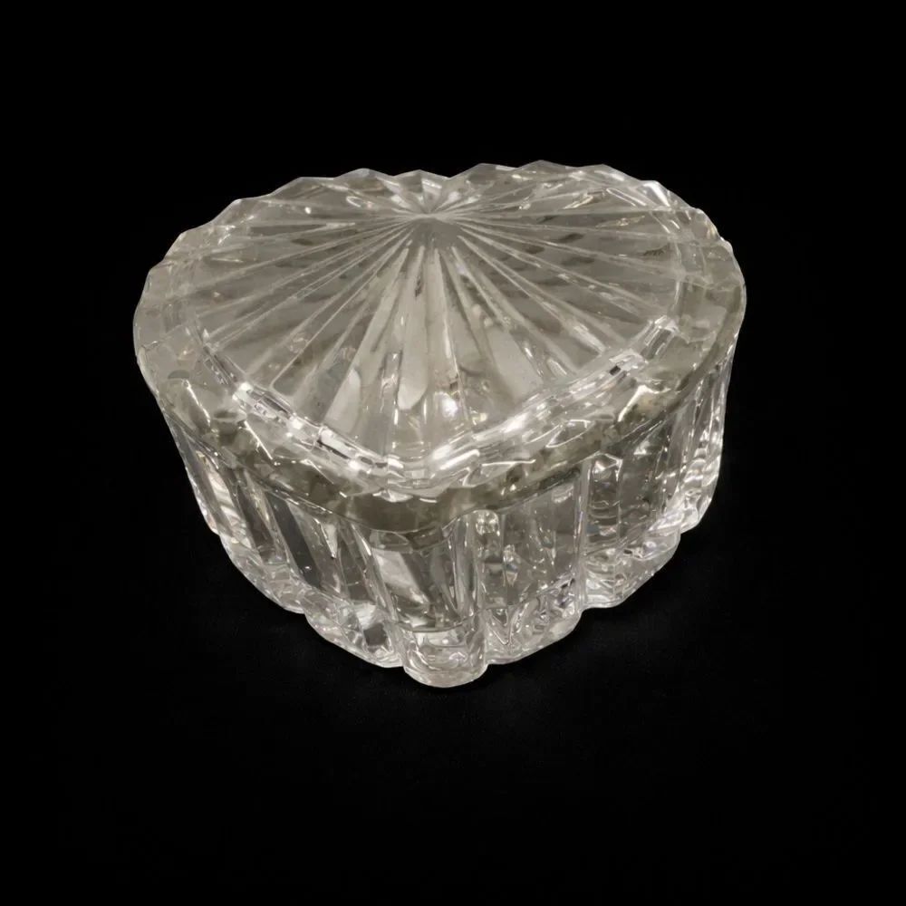 Heart-Shaped Cut Glass Trinket Dish With Cover Clear